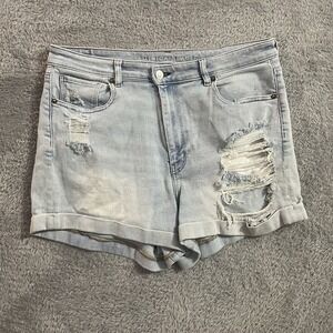 American Eagle Womens Size 14 Mom Shorts High Rise‎ Denim Light Wash Distressed